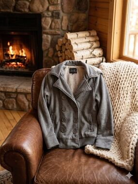 Deb Gray Double-Breasted Sherpa-Lined Pea Coat